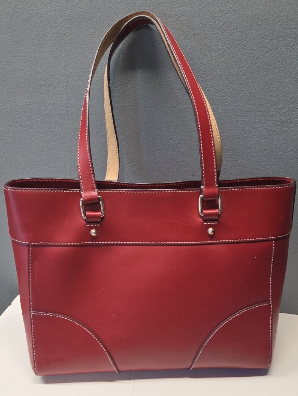 Dooney & Bourke Cherry Red Leather Tote with Front Zip - Picture 2 of 10